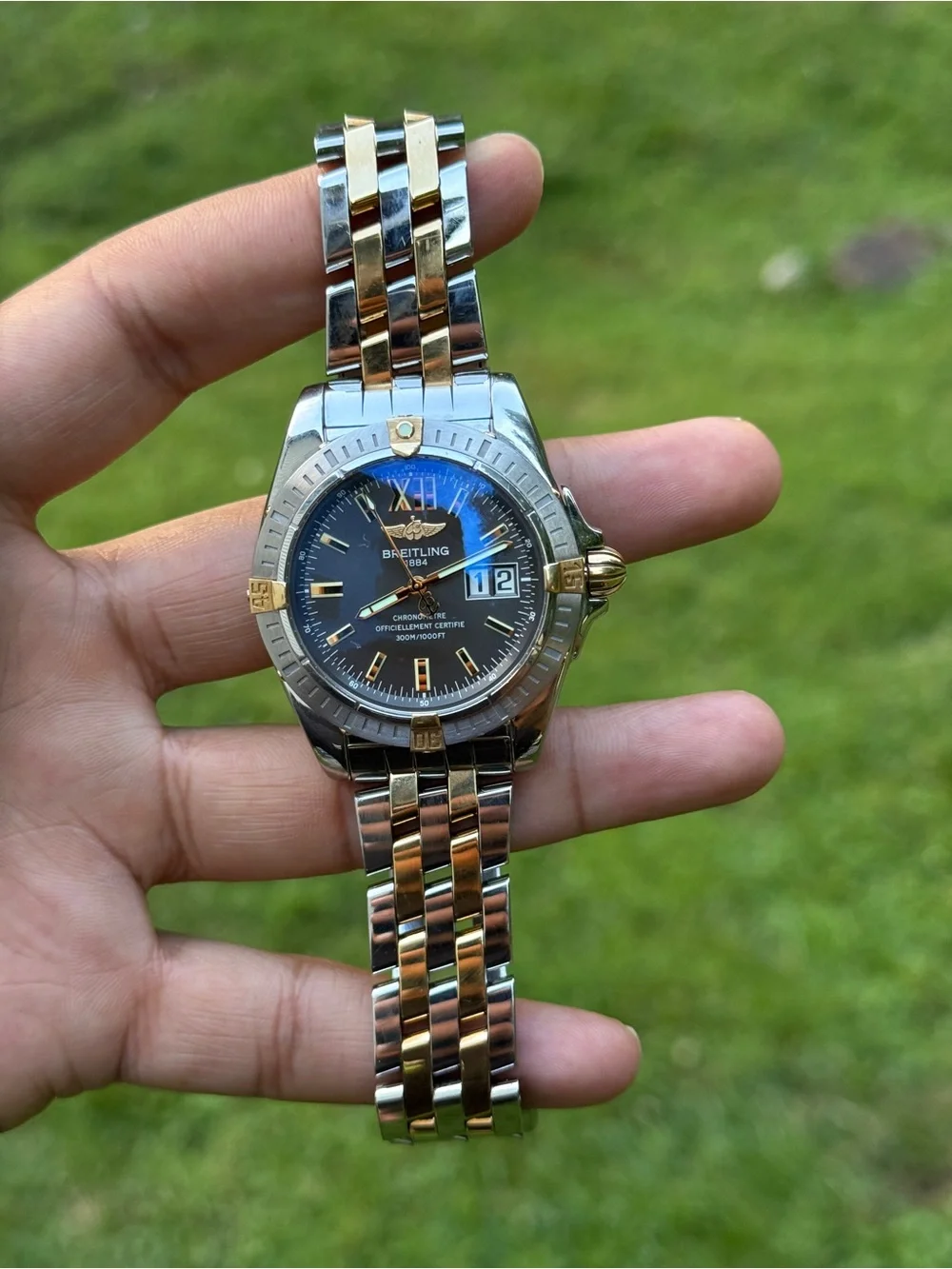 Breitling Windrider Cockpit 18k Gold automatic Men's Watch two tone daydate